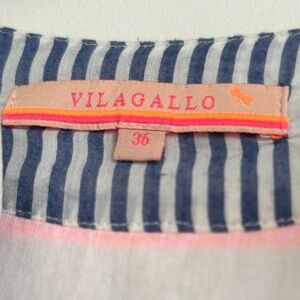 Vilagallo Blue Striped Shirt with Pink and Green Back Yoke Embroidery